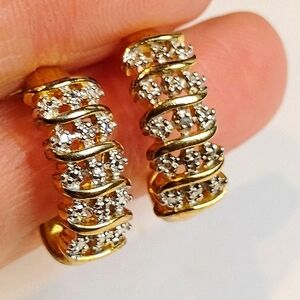 Vintage Gold‎ Vermeil Signed Prime Art and Jewel 925 Diamond Accent Earrings